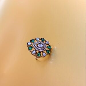 Elegant Gold and Green Statement Ring adjustable